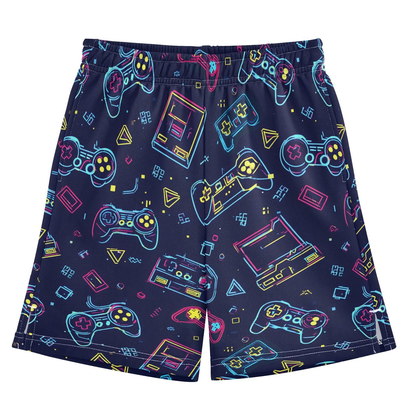 Neon Game Console Pattern Boys Shorts Casual Athletic Short Summer Track Shorts 14-15 Y