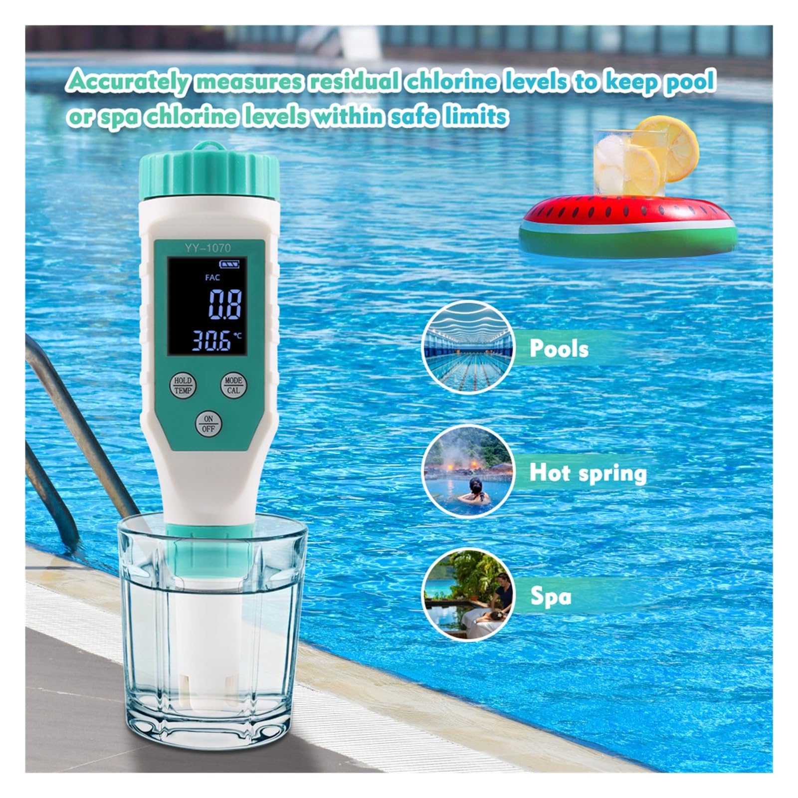 Medidor digital de cloro y pH 7 en 1, medidor de sal, ORP, TDS, CE y temperatura, analizador de calidad del agua.