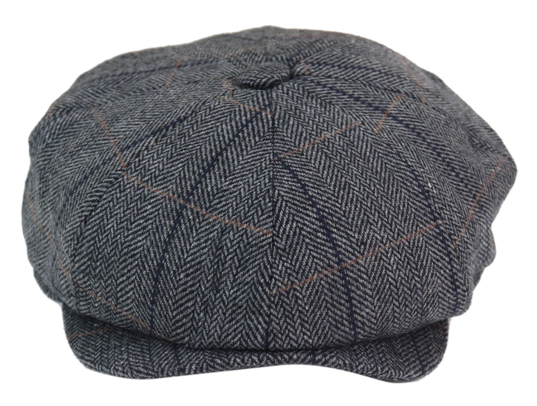 Infinity Leather Men's Peaky Blinders Herringbone Hat - Charcoal - M