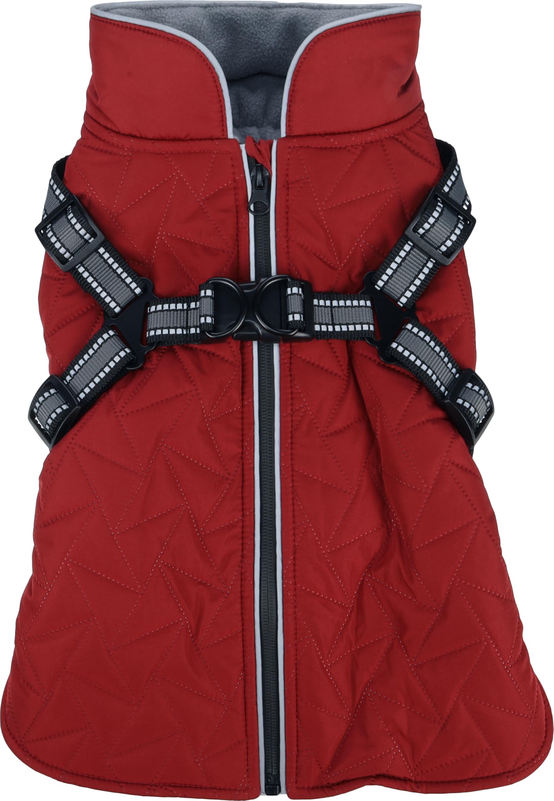 Manteau Chien – Hiver – Flamingo Duker Rouge – A:35cm B:36cm C:52cm – Polyester – déperlant – Harnais réglable – Bandes réfléchissantes