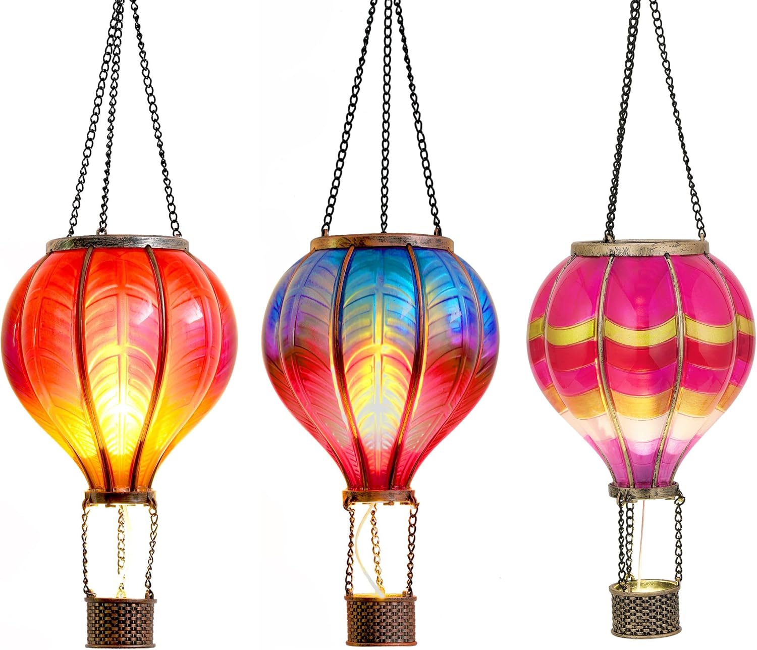 TERESA'S Collections Hot Air Balloon Solar Lantern – Heart-Shaped, Flickering Flame, Hanging Garden Light – Pink, 18" Tall – For Wedding, Anniversary, Party