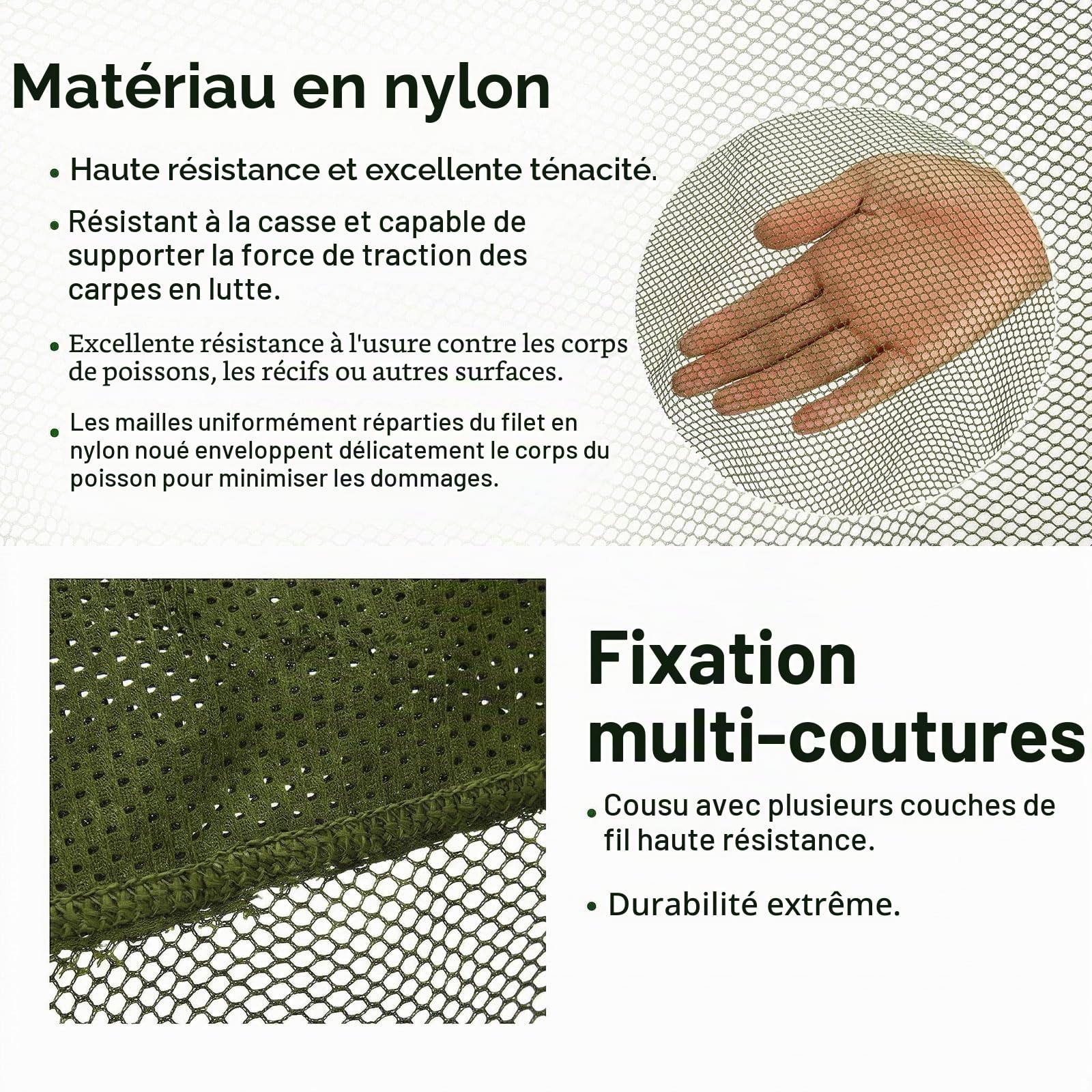 Épuisette de pêche à la carpe avec double filet