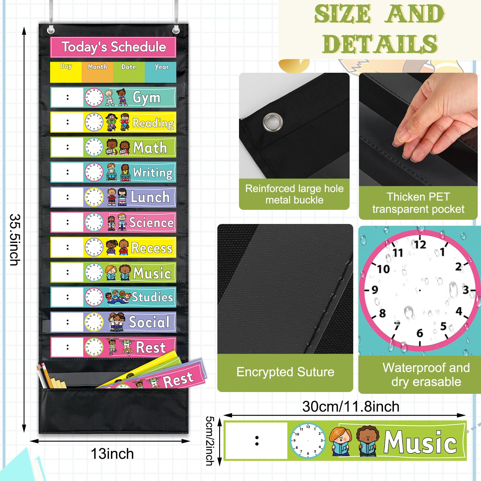 Preschool Organization Chart Pencil Theme Classroom Calendar Pocket Chart - Daily  Schedule With 13+1 Pockets \u0026 Dry Erase Cards Preschool Classroom Decor, image size:1600x1600
