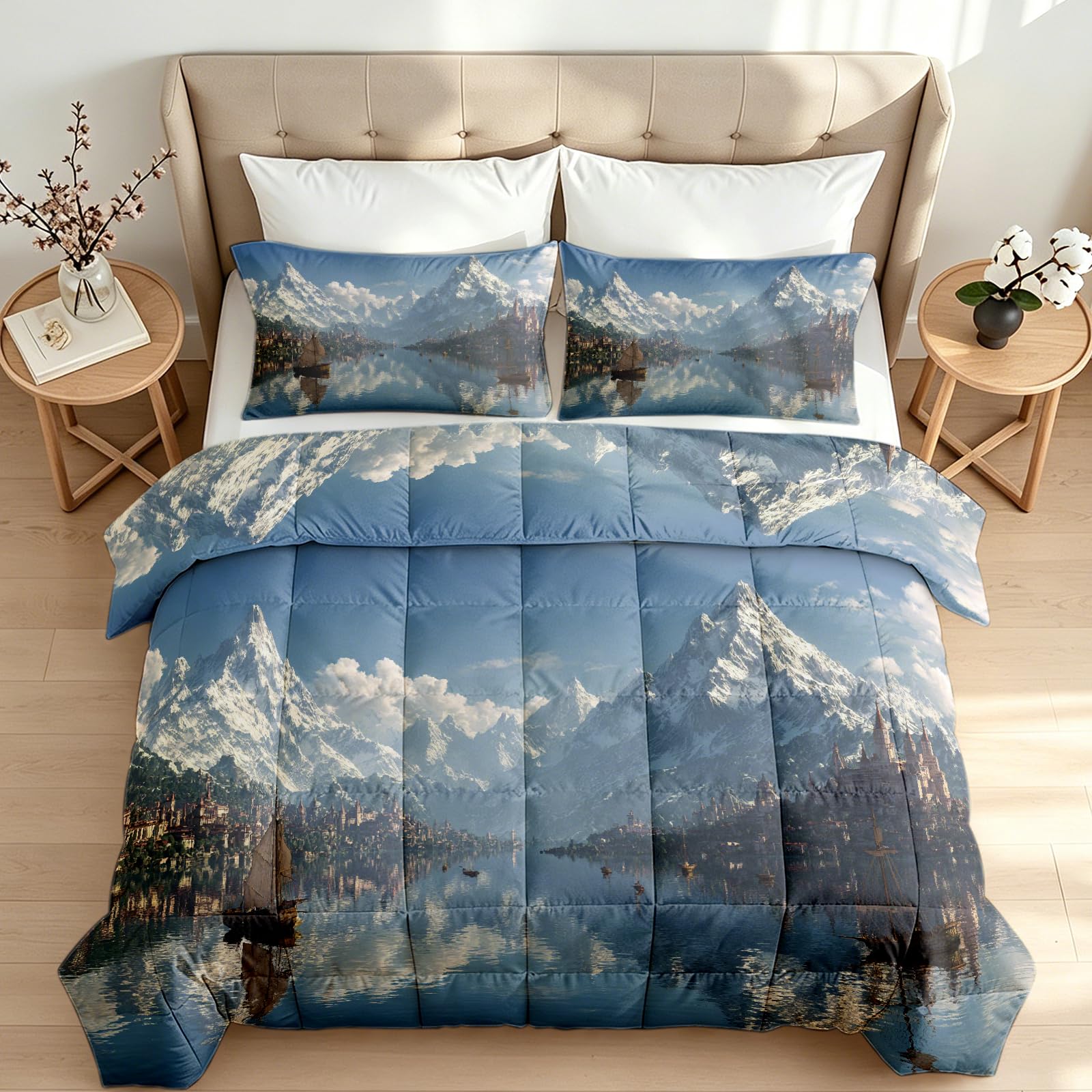Generisch Waschbare Bettdecke Ohne Bezug 135x200 cm Schneebedeckte Berge