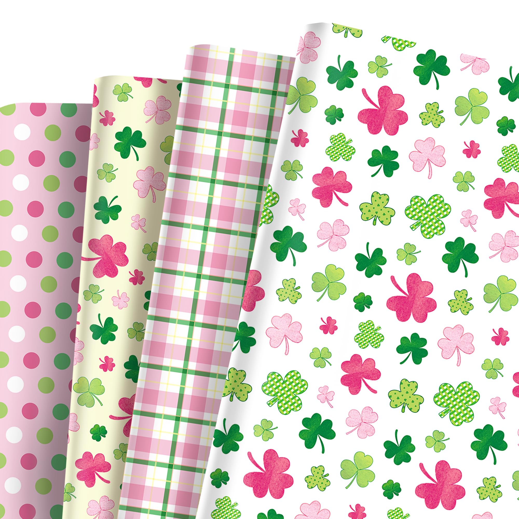 12 Sheets of Pink and Green Polka Dot Patterned Wrapping Paper With A St. Patrick'S Day Theme. Folds Flat for Perfect Diy Crafts and Irish Holiday Gift Wrapping (clover)