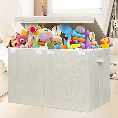 Miniatura 9 de popoly Caja de juguetes grande con tapa abatible, contenedor plegable para niños, niñas, guardería, sala de juegos, 25 x 13 x 16 pulgadas (rosa