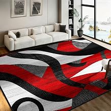 Abstract Area Rug 2x3, Modern Red Black White Geometric Rugs, Soft Washable Non-Slip Indoor Carpet, Contemporary Swirl Pattern Rug for Living Room Bedroom Dining Room Office Entryway
