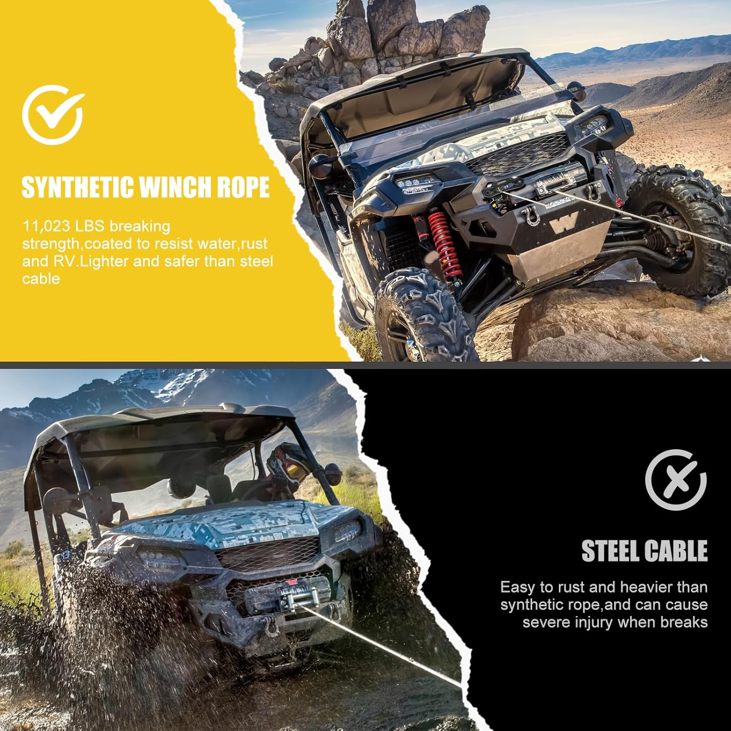 BUNKER INDUST 1/4" x 50' Synthetic Winch Rope Kit,11023LBS Winch Line with Protective Sleeve + Forged Winch Hook + Strap, Nylon Winch Cable Replacement for 3500-6000LBS Winch Off-Road ATV UTV - Image 7