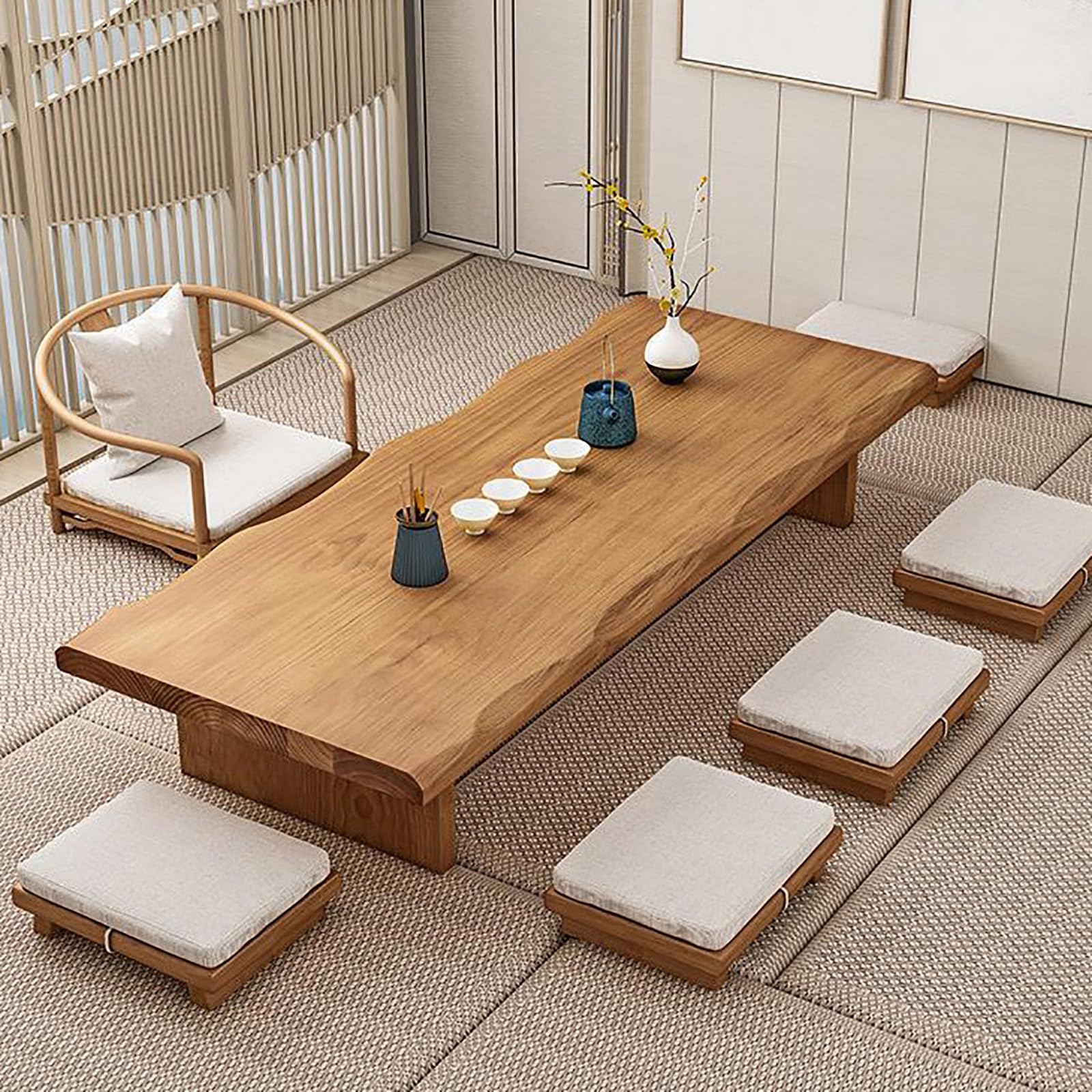 SUZEPER Large Japanese Floor Table,Modern Tatami Coffee Table,Rectangular Wooden Tea Table,Tea Table Low Table for Sitting On The Floor,Japanese