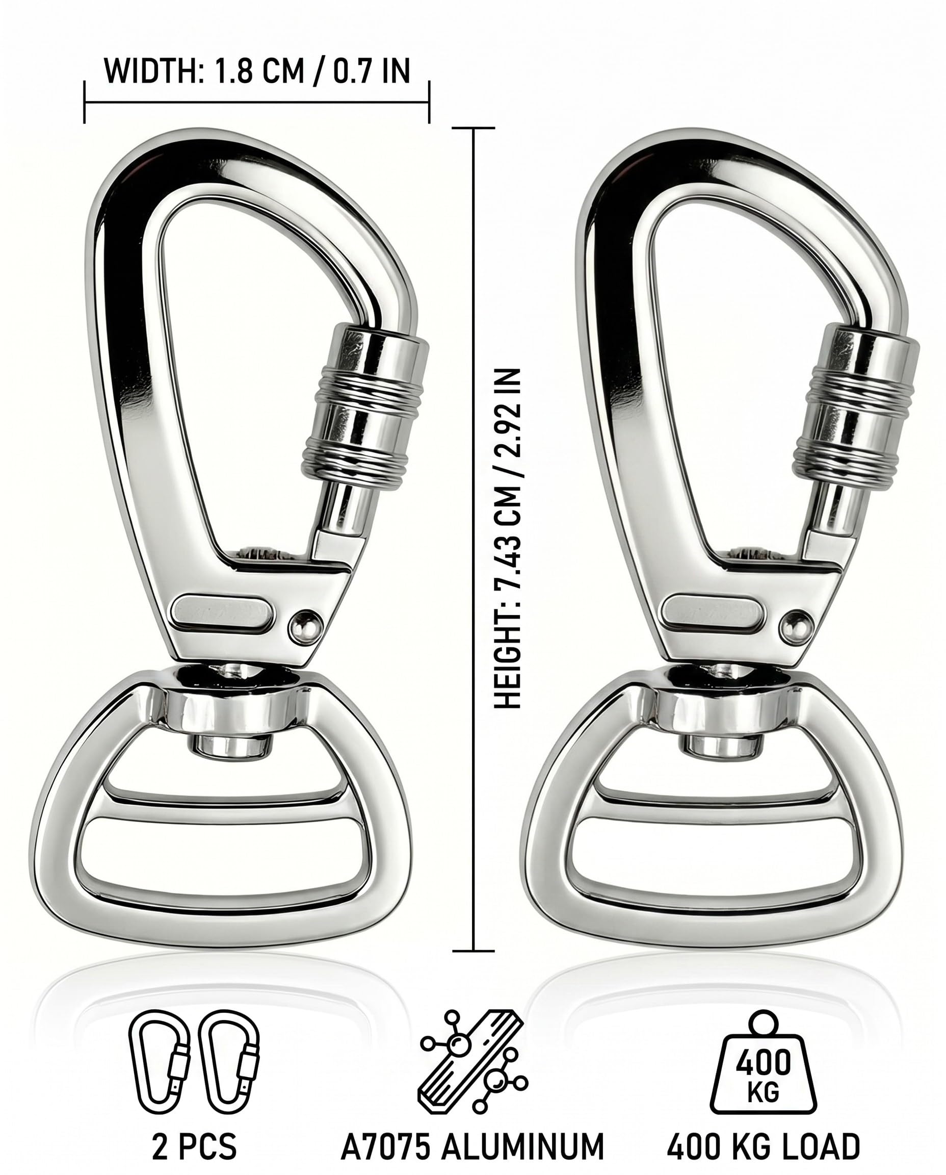 2 Pezzi Moschettone Girevole per Cane Guinzaglio e Chiavi Carabiner con Chiusura di Sicurezza a 360° Rotante Gancio Metallico Resistente per Collare Zaino e Attrezzatura Outdoor