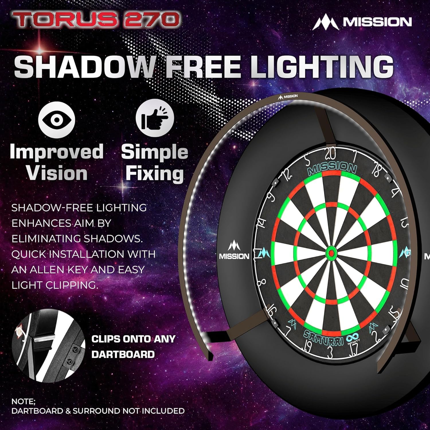 Mission Darts Torus 270 system oświetlenia LED do darta, piaskowana czerń