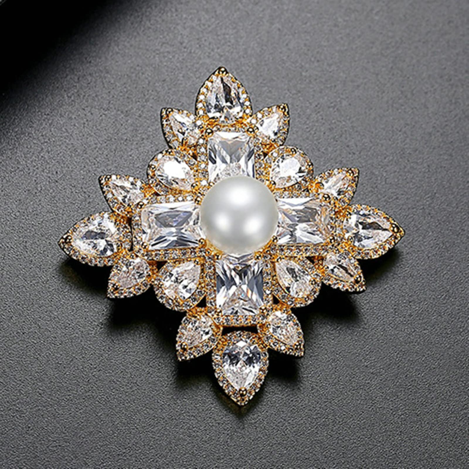 KnSam Damen Brosche, Anstecker Vintage Blume Kupfer Anstecker Zubehör Frau Mädchen Zirkonia Silber Anstecknadel