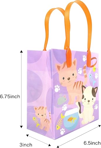 Miniatura 6 de TINYMILLS Bolsas de regalo de fiesta de gatos y gatitos, bolsas de golosinas con asas para gatos y gatitos, para fiesta de cumpleaños temática de