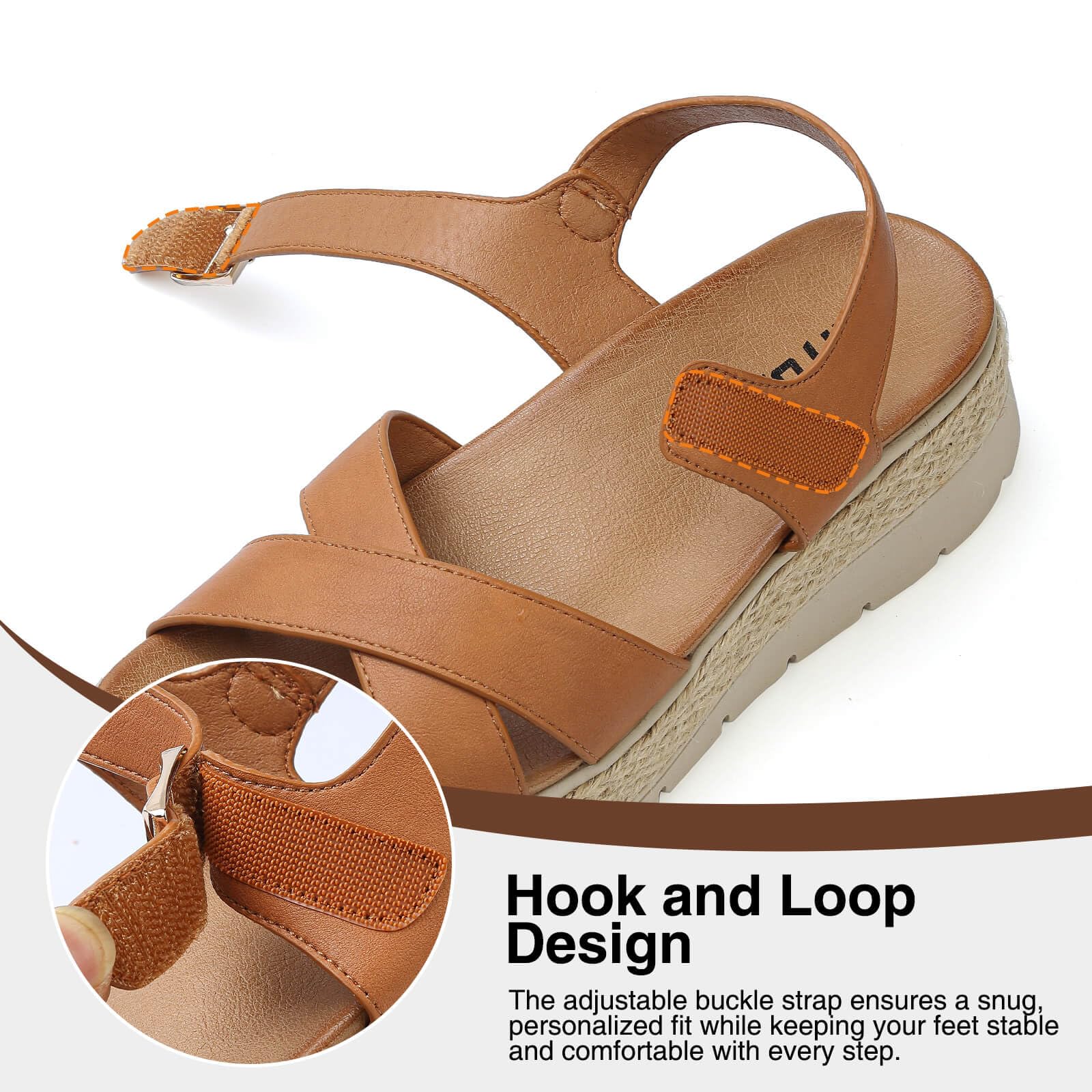 ziitop Sandalias de alpargatas de plataforma para mujer, cómodas, ajustables, correa de tobillo, puntera abierta, soporte de arco para caminar casual