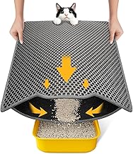 Conlun Cat Litter Mat, 58 x 42 cm, Double Layer, Waterproof, Resistant to Us, Washable, Non-Slip Mat for Cat Litter Tray, Grey