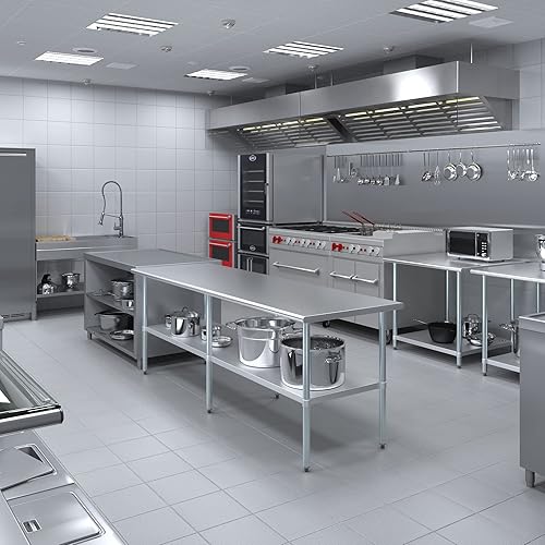 Vista 178 de AmGood Mesa de trabajo de acero inoxidable de 18 pulgadas x 36 pulgadas Mesa de preparación de alimentos de cocina de metal NSF