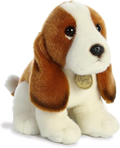 Aurora® - Adorable cachorro Basset Hound de peluche Miyoni®, detalle realista, compañía entrañable, marrón, 11 pulgadas