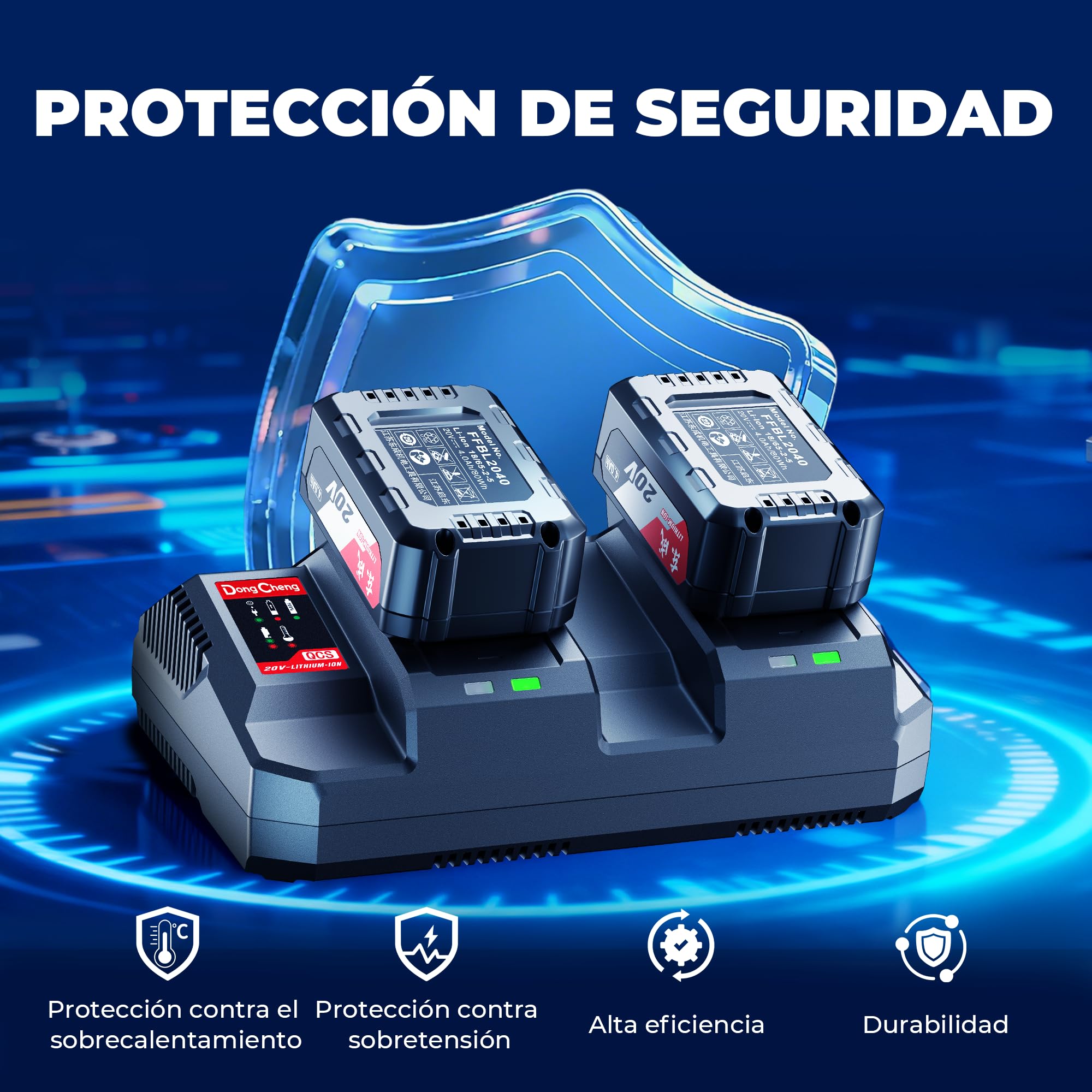 Dongcheng FFCL2040-2 - Cargador doble de iones de litio (18 V (40 V máx.)