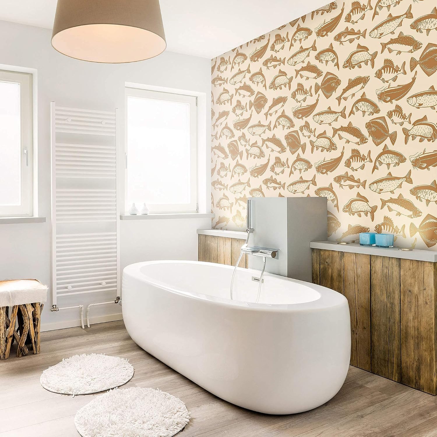 Walls By Me Peel and Stick Brown and Beige Fish Nautical Removable Wallpaper 3220-2ft x 4ft (61x122cm)