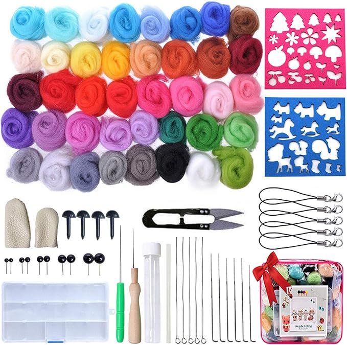 Kit De Laine Cardée à Feutrer 40 Couleurs Feutre Laine Ensemble - Kit De Feutrage à Aiguille