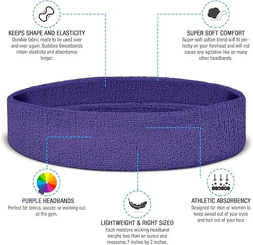 Miniatura 85 de Suddora Diadema de entrenamiento para hombres y mujeres, banda deportiva que absorbe la humedad, bandas de tela de rizo de algodón ligero para Lazo