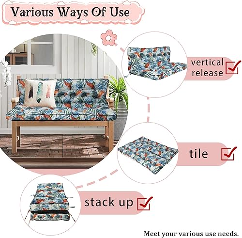 Miniatura 76 de Cojín de repuesto para columpio de 2-3 asientos, cojines de banco para exteriores con respaldo grueso de 4 pulgadas, muebles de patio, jardín, Flor