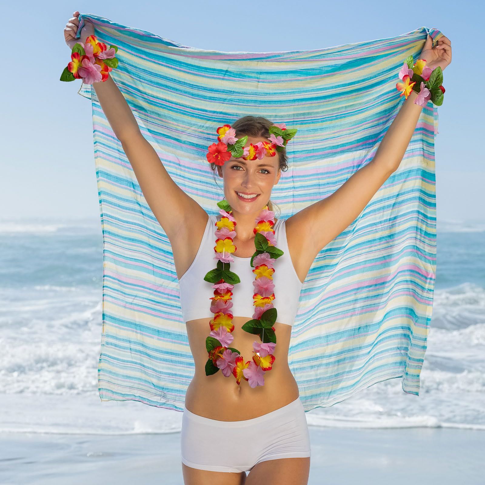 MUNSKT Hawaiian Party Set, Flower Bands, Bracelets, Grass Skirt, Bohemia Flower Hair Clip - Image 4