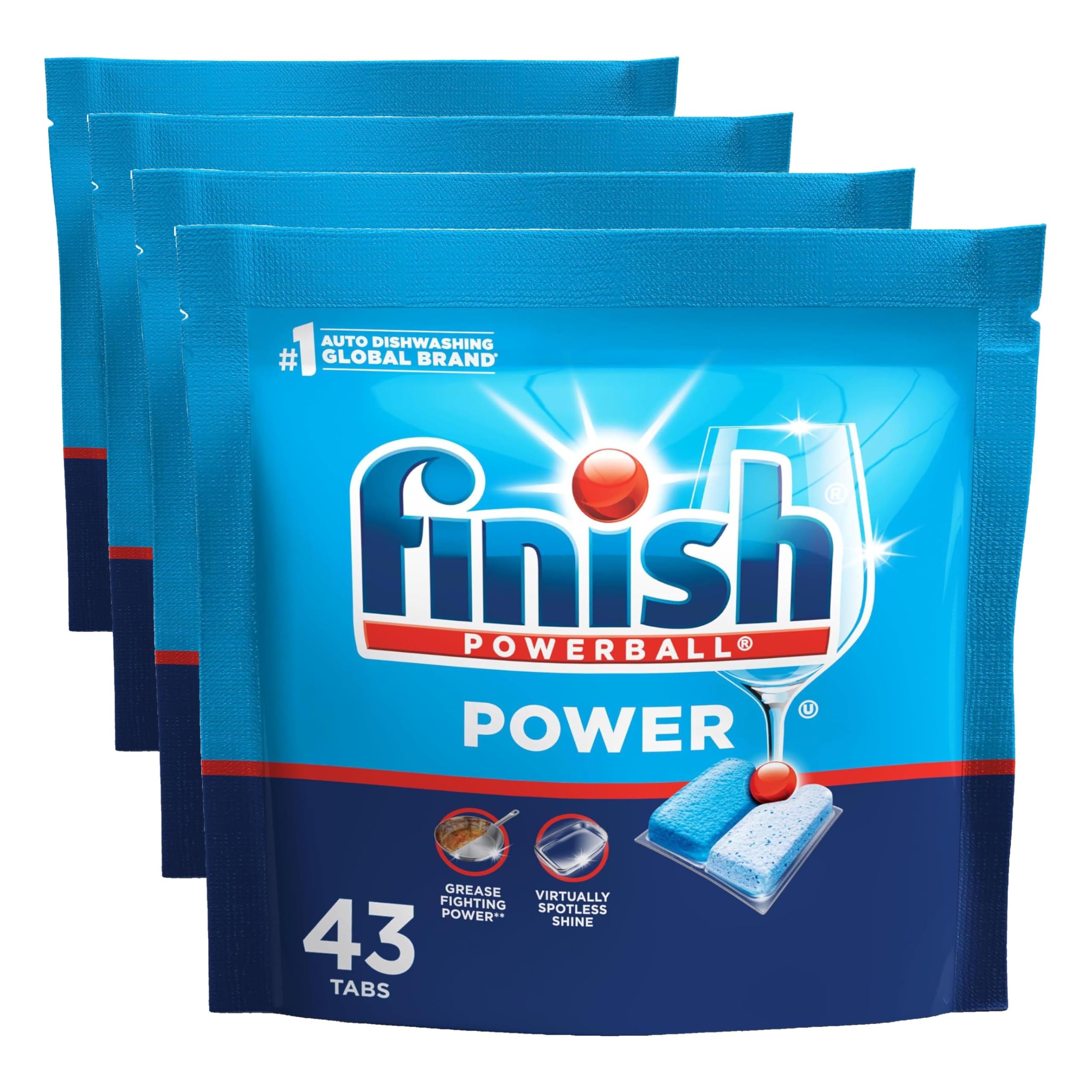 Finish Power Dishwasher Pods,No Pre-Rinse Dishwasher Detergent Soap for Deep Clean &amp; Shine with Degreasing Power,43 Count (Pack of 4)