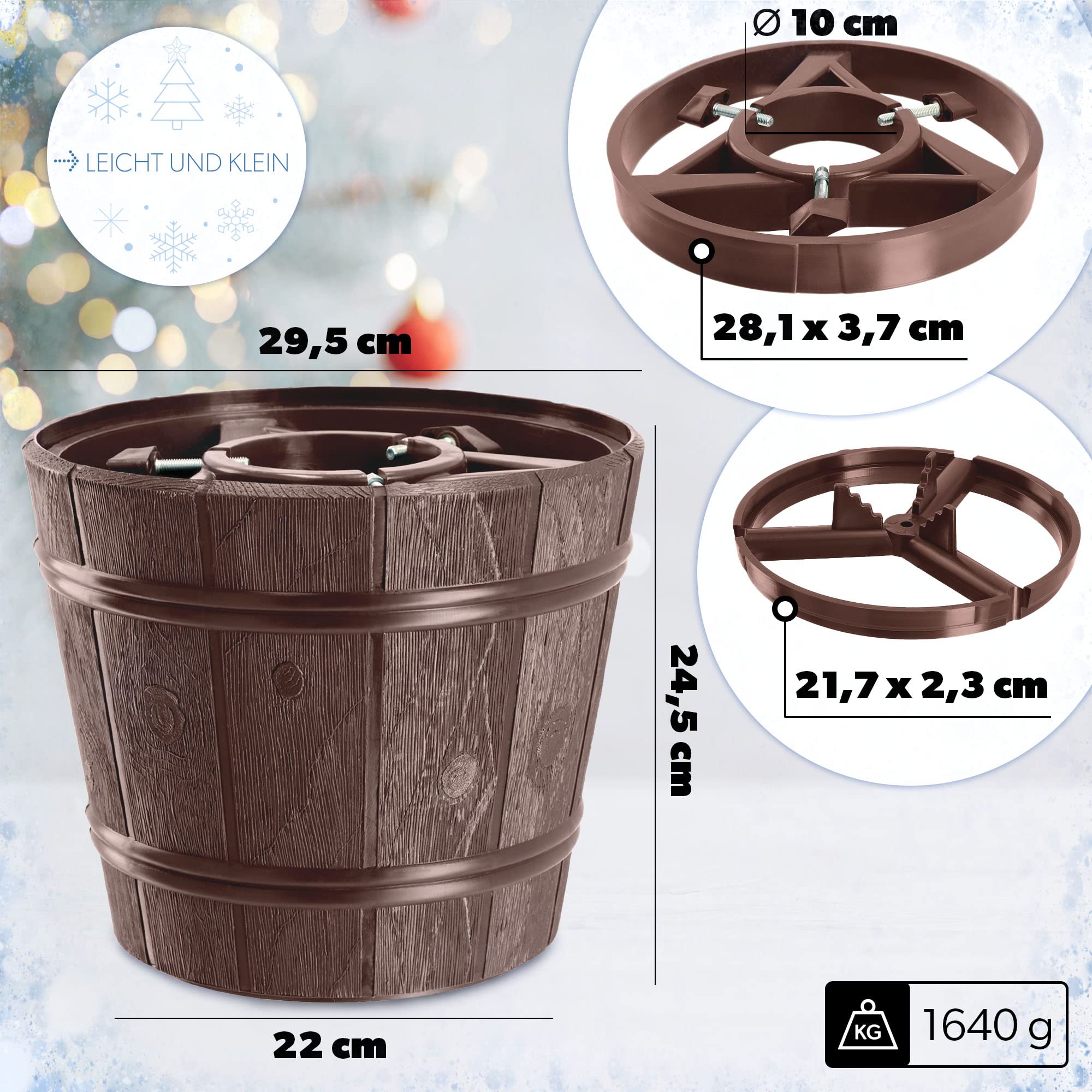 KADAX Weihnachtsbaumständer, Christbaumständer aus Kunststoff, Tannenbaumständer in Zwei Farbversionen, Kunststoffständer für einen Weihnachtsbaum (Baumhöhe bis 240cm /Braun)