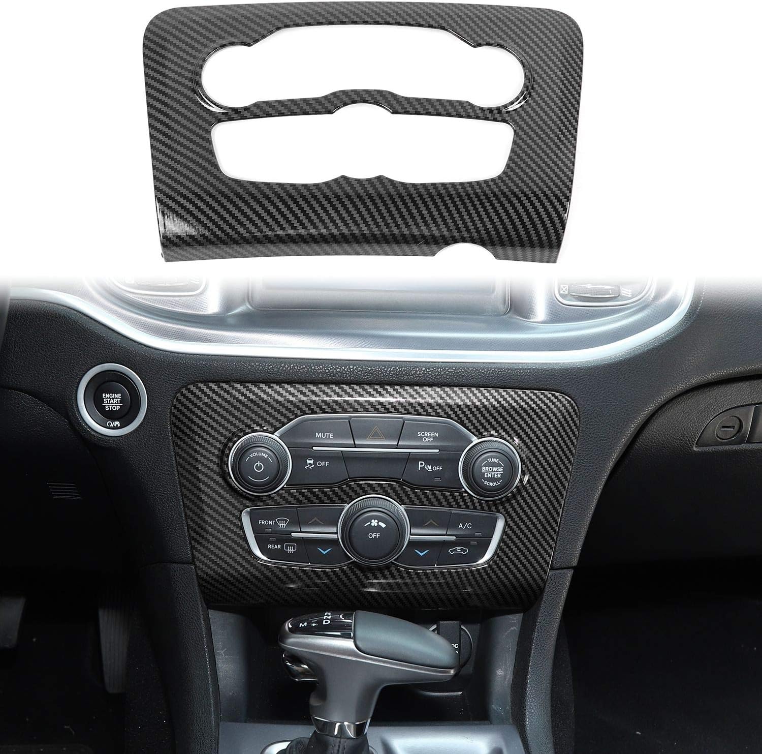 Voodonala for Charger Radio AC CD Switch Panel Center Consoles Trim for 2015-2019 Dodge Charger Accessories,ABS Carbon Fiber 1pc