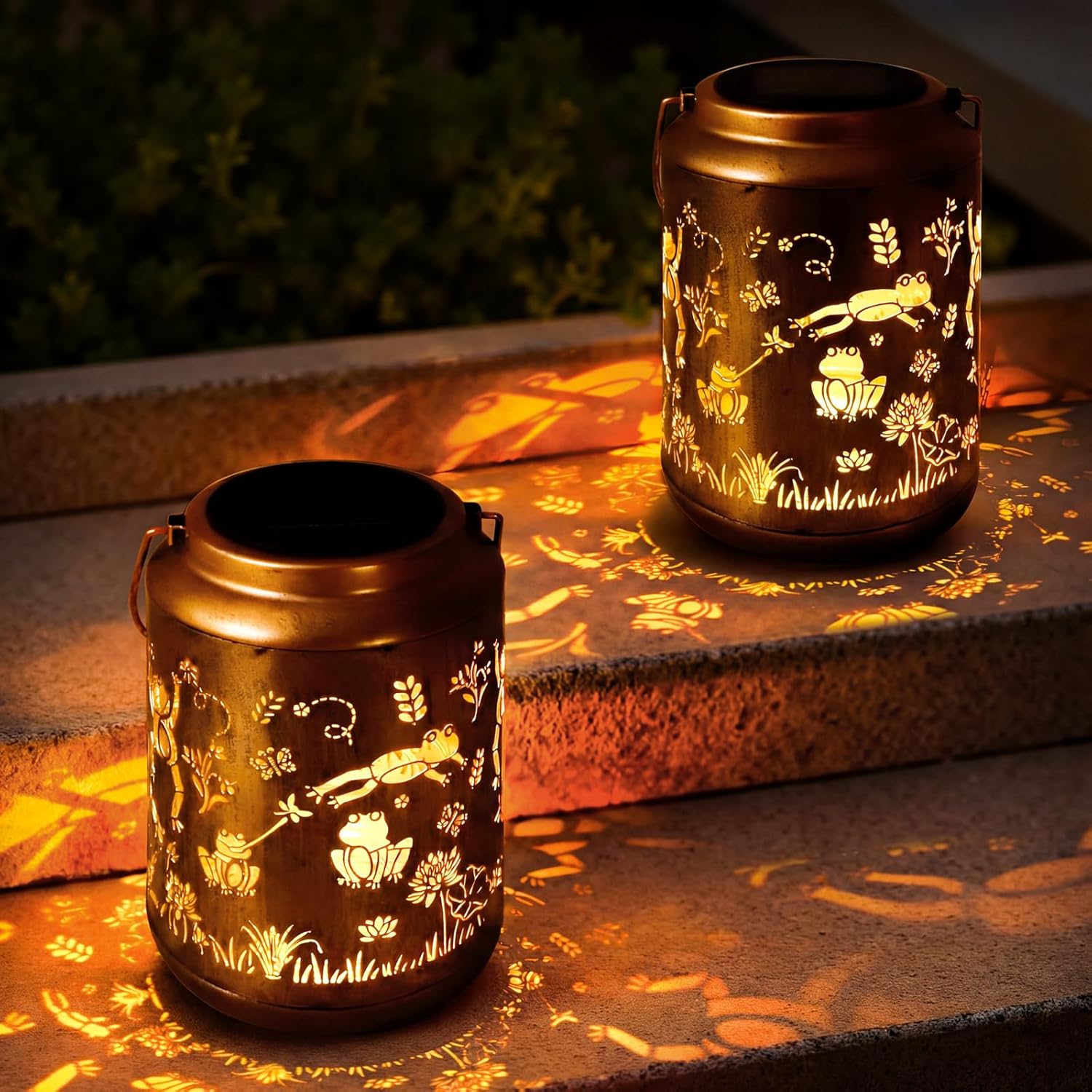2-Pack Dragonfly Solar Lanterns Outdoor,Metal Hanging Solar Lights with Dragonfly Projection-Waterproof Garden Decor for Yard,Patio,Backyard,Porch-Gifts for Women,Mom,Grandma,Sister