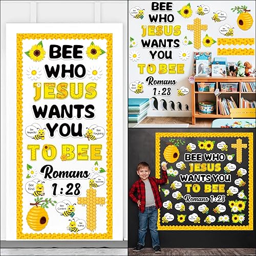 Miniatura 6 de gisgfim Decoración de tablón de anuncios de Bee Jesus Bee Who Jesus Wants You to Bee Cutouts Summer Christian Religioso Aula Decoración Cruz Tablero