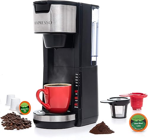 Vista 34 de Mixpresso Cafetera de una sola porción compatible con cápsulas K-Cup y café molido, cafetera K-Cup de una sola porción con 4 tamaños de preparación