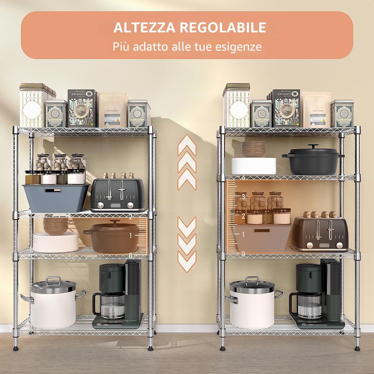 M MZG Scaffalatura Metallica Pesante a 4 Ripiani, Fino a 635,6 kg, Ripiani Regolabili, per Garage, Officina e Magazzino, Studio,Cromato, 40 x 115 x 150,8 cm