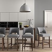 Vista 29 de VKNOW Juego de 2 Taburetes de Bar, Taburetes de Bar Tapizados de Altura de Mostrador, Taburetes Modernos de Mostrador con Patas de Madera para Isla