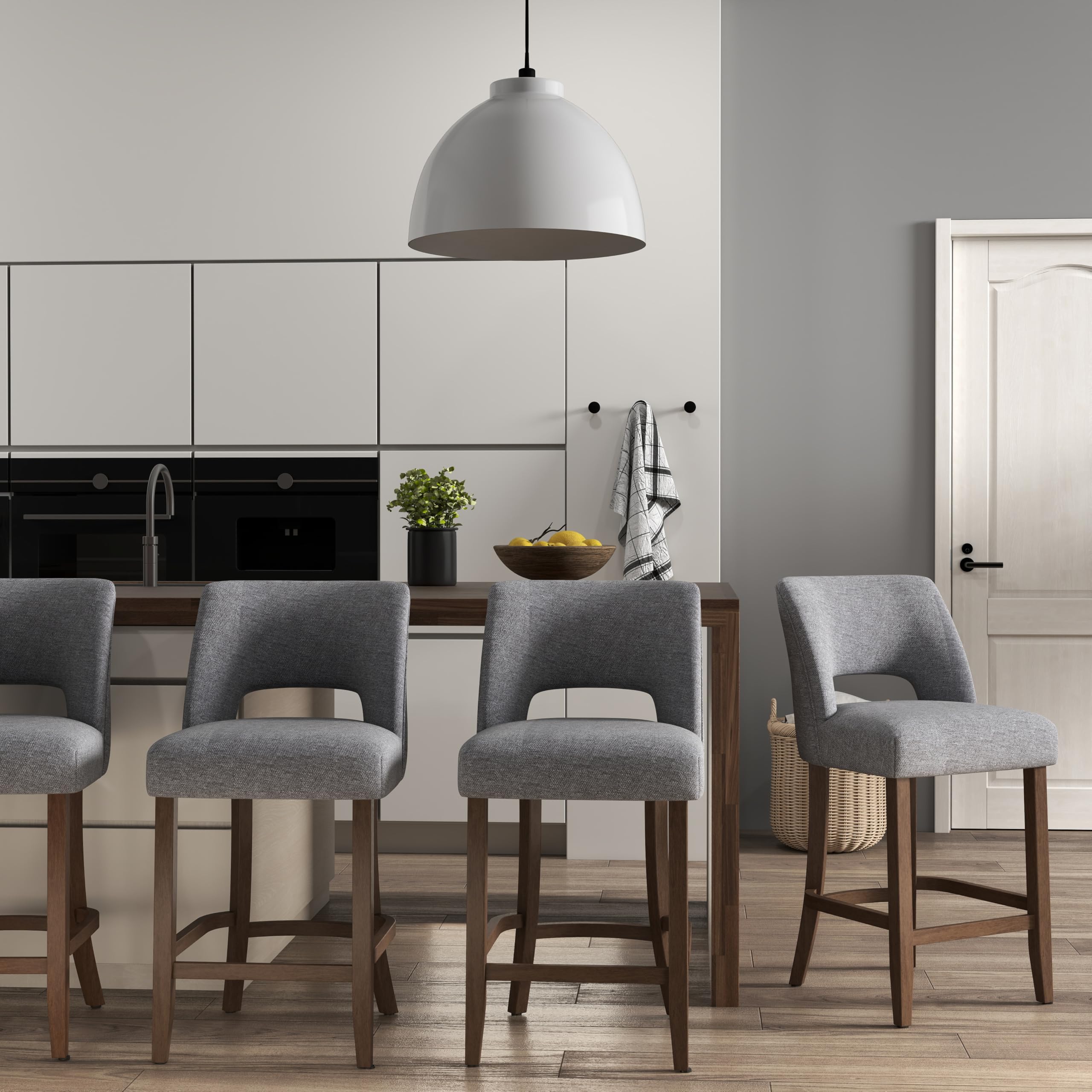 VKNOW Bar Stool Set of 4, 26" Fabric Counter Height Bar Stools, Fabric Grey