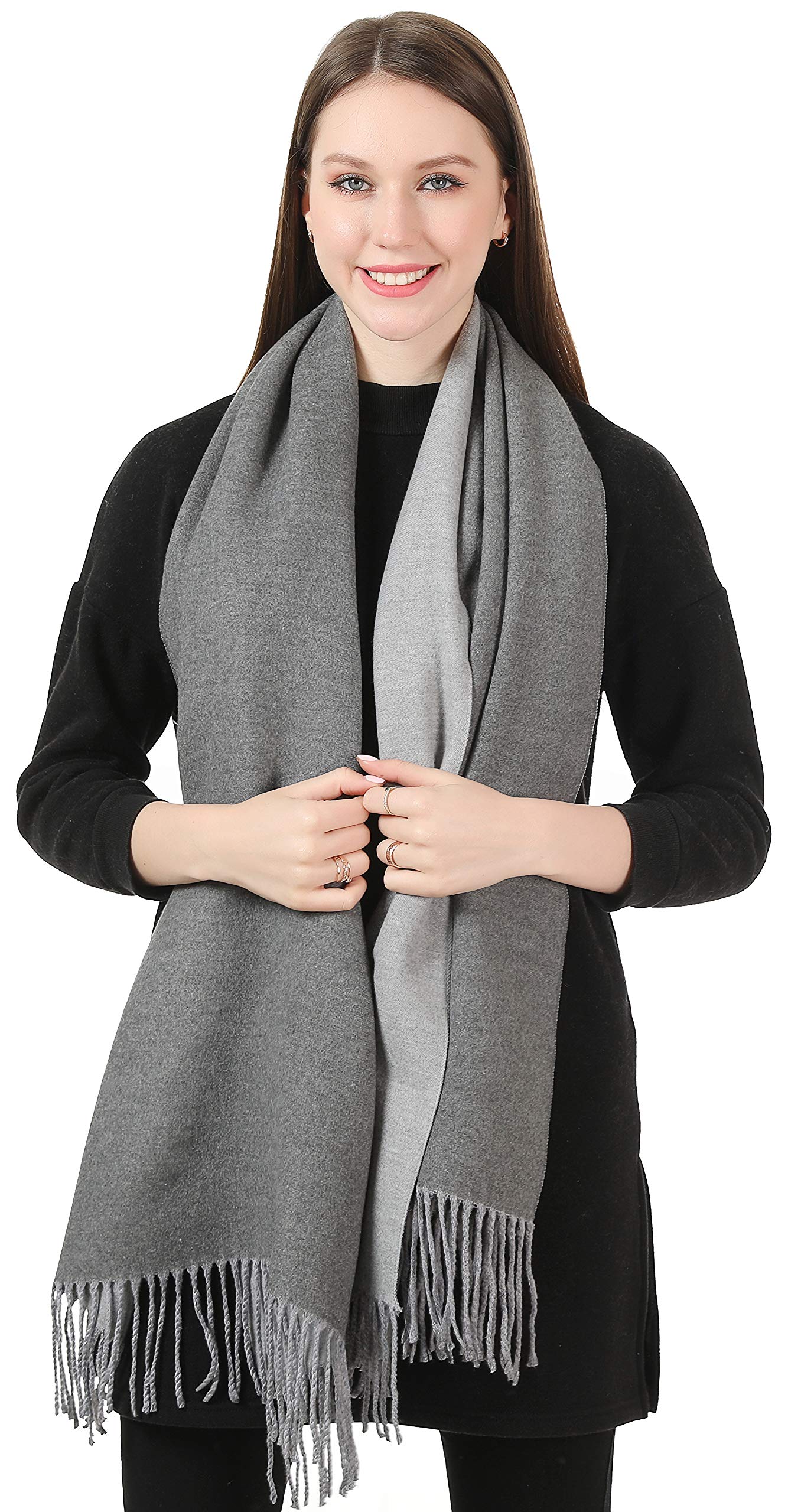 World of Shawls Winter Scarf Pashmina Shawl Wrap for Women Ladies Long Large Warm Thick Reversible Blanket Scarves (Silver and Light Silver)