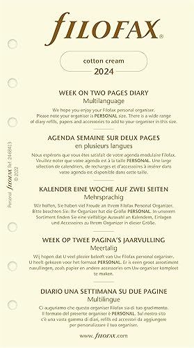 Miniatura 2 de Filofax Recambio de diario de calendario, tamaño personalcompacto, semana a vista, papel crema de algodón, sin rayas, multilingüe cinco idiomas,