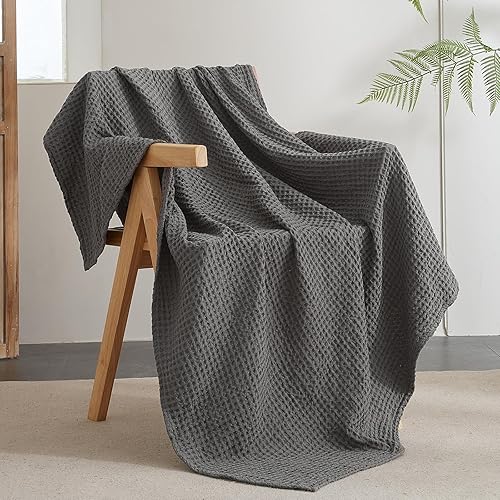 PHF - Manta de punto gofre ultra suave de 50"x 60" - Manta tejida, ligera, transpirable y acogedora, lavada, para cama - Decoración estética para