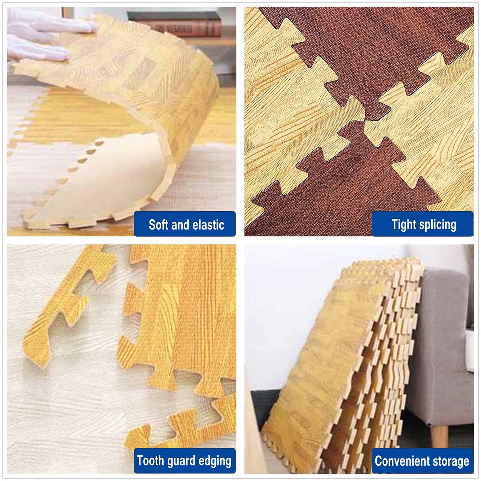 Große Ineinandergreifende Schaumstoffmatten Puzzle-Sportmatten in Holzeffekt,Gymnastikmatten,Bodenschutzmatte,Weichschaum-Puzzlespielmatte Für Baby Kinder,60X60x1cm,Braun,4pcs