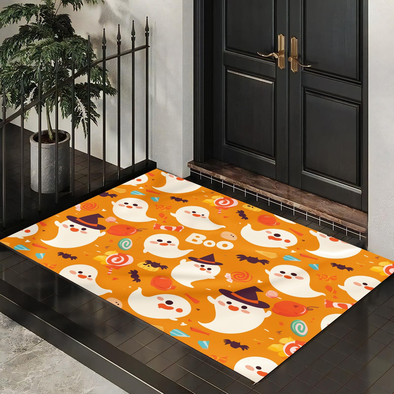 Felpudo de Celebración De Halloween, Tapete Decorativo Festivo, 80x120cm | Tapetes de Bienvenida Fantasma Juguetón Antideslizante, Alfombra Suelo Estacional para decoración Interior y Exterior