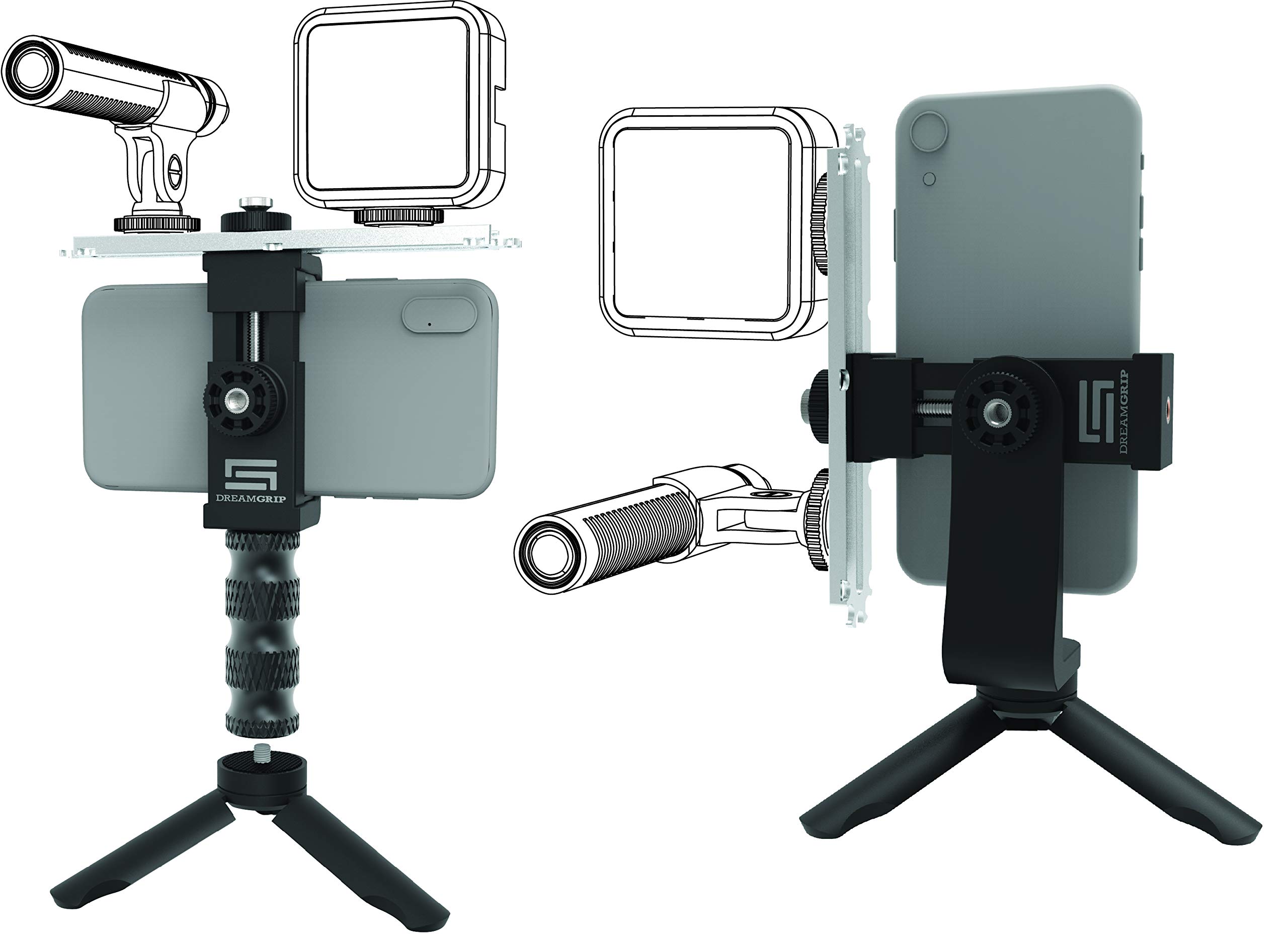DREAMGRIPUniversal Video Rig System for Vertical and Horizontal Shooting with Any Smartphone Scout XM with Patented Track Connector for External Lights, Mic and Another Photo/Video Accessories