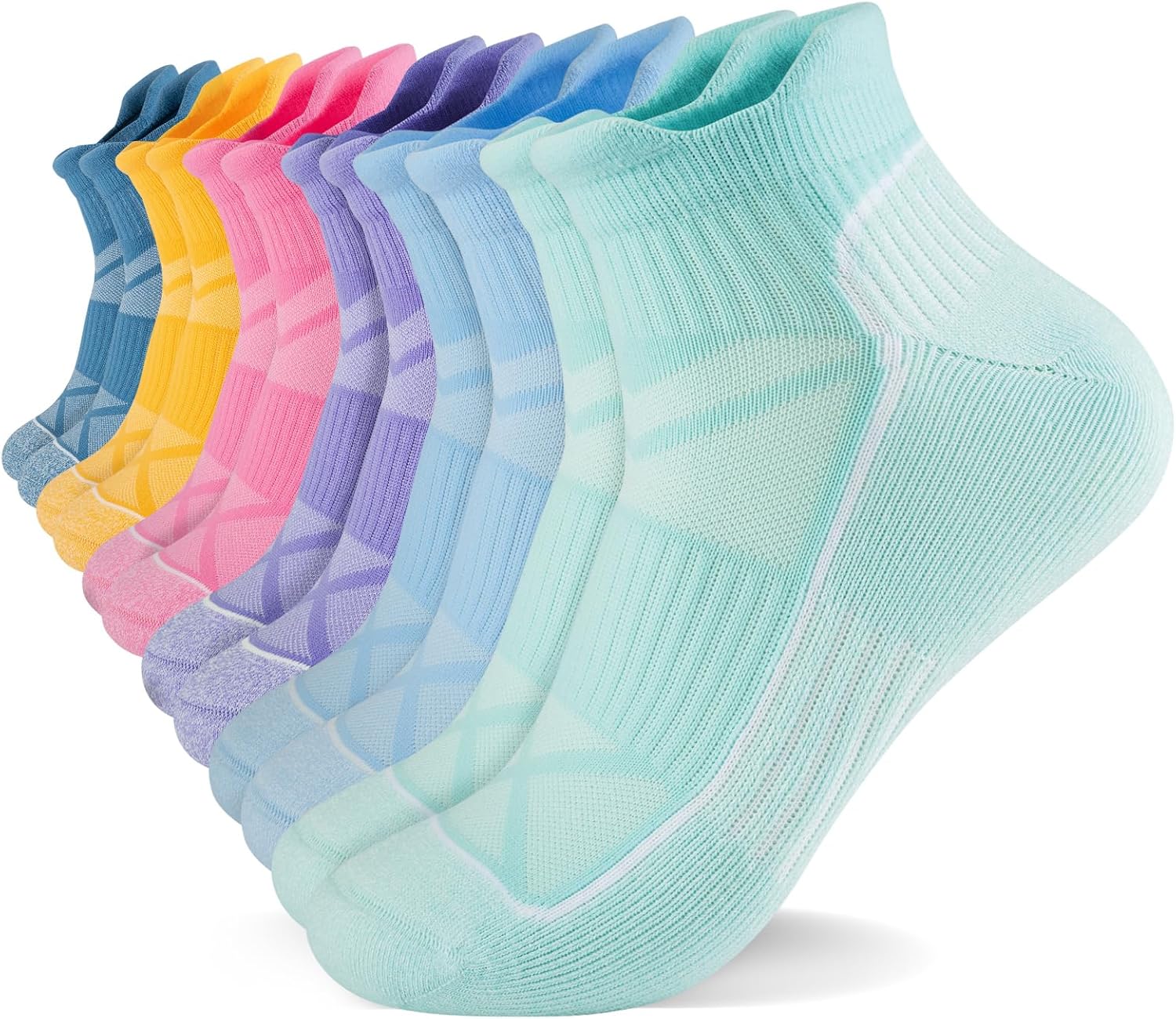 fenglaoda Compression Ankle Socks for Women & Men 6 Pairs– Low Cut Running Socks with Arch Support, Cushioned Sole & Heel Tab