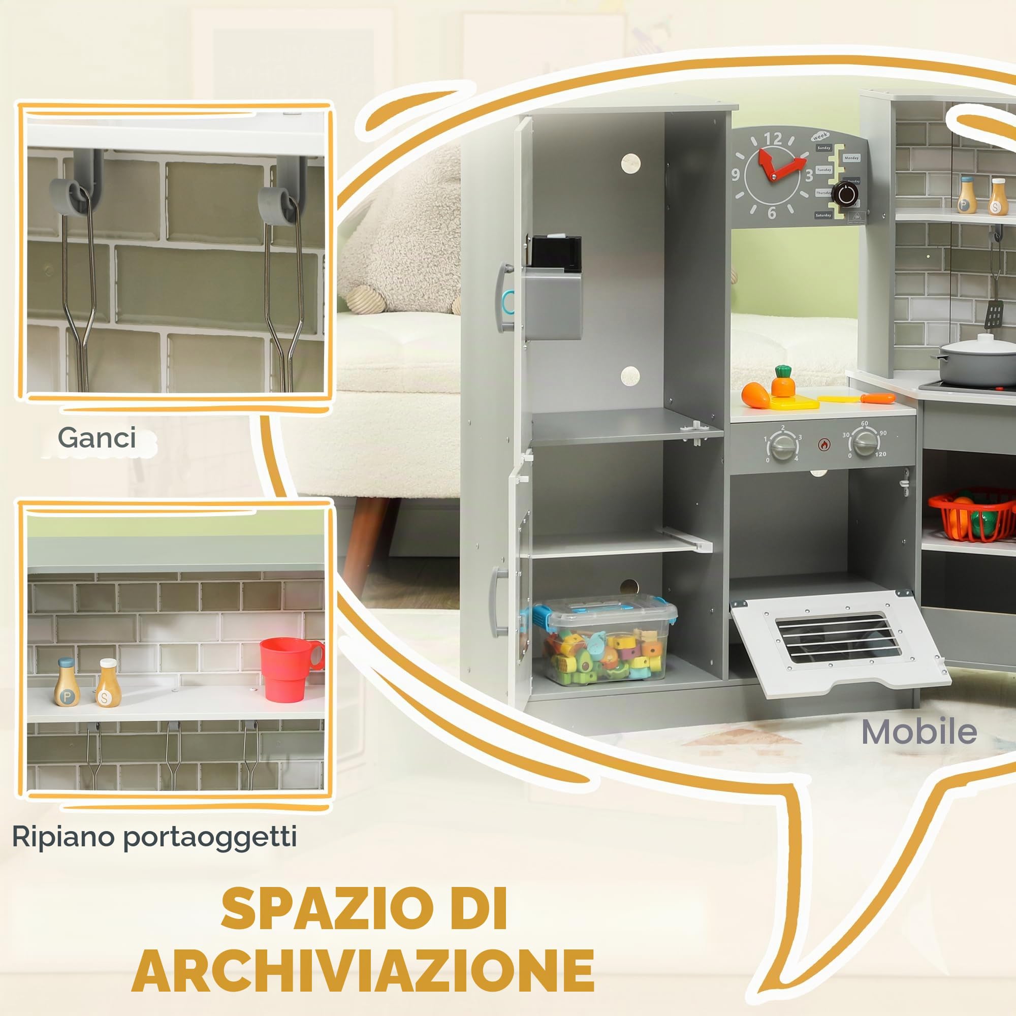 AIYAPLAY Cucina angolo giocattolo con suono per 3+ anni Grigio