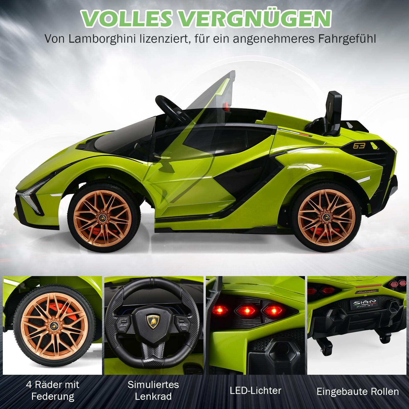 DREAMADE Kinder Elektroauto 12V mit 2,4 Ghz Fernbedienung & Sicherheitsgurt, Kinderauto, Kinderfahrzeug mit Licht & Musik & Hupe, Elektrofahrzeug für Kinder ab 3 Jahre (Grün)