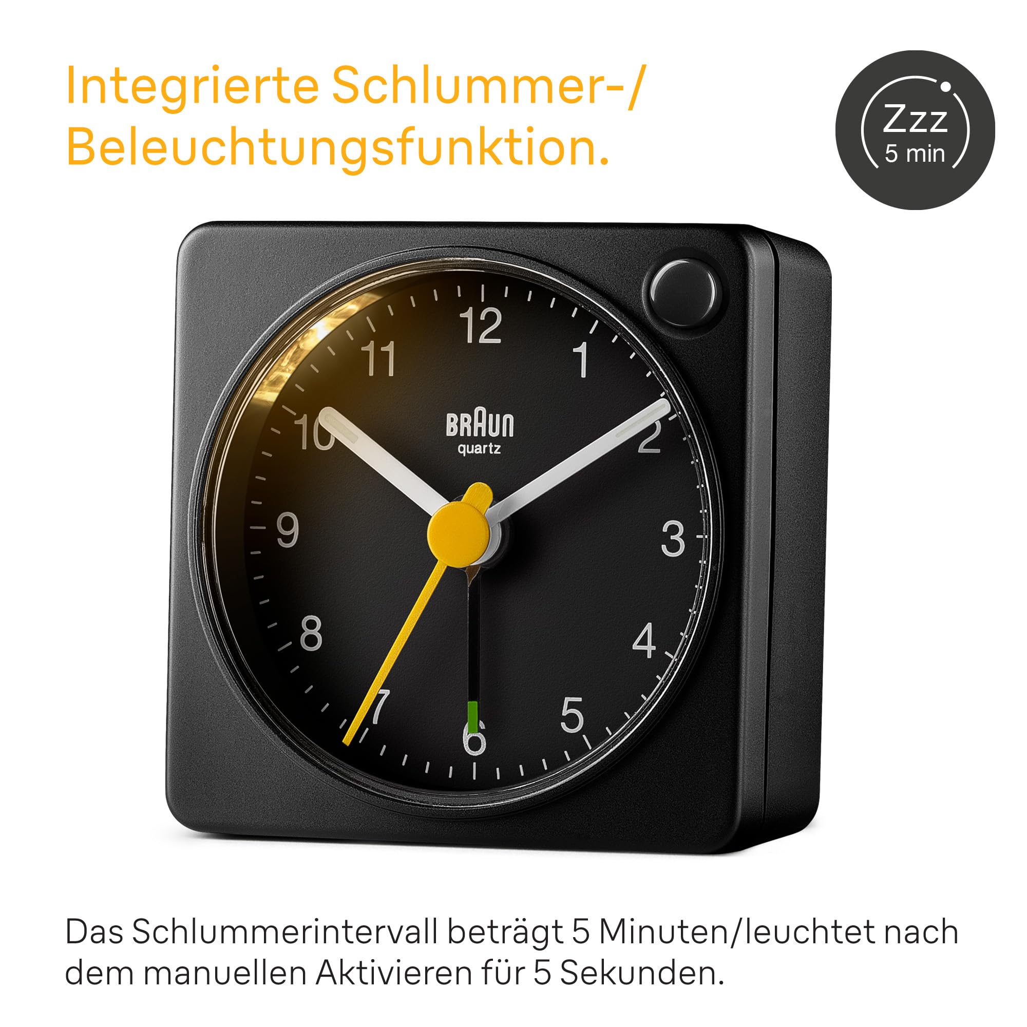 Braun Model BC02XB Classic Analogue Travel Alarm Clock with Snooze