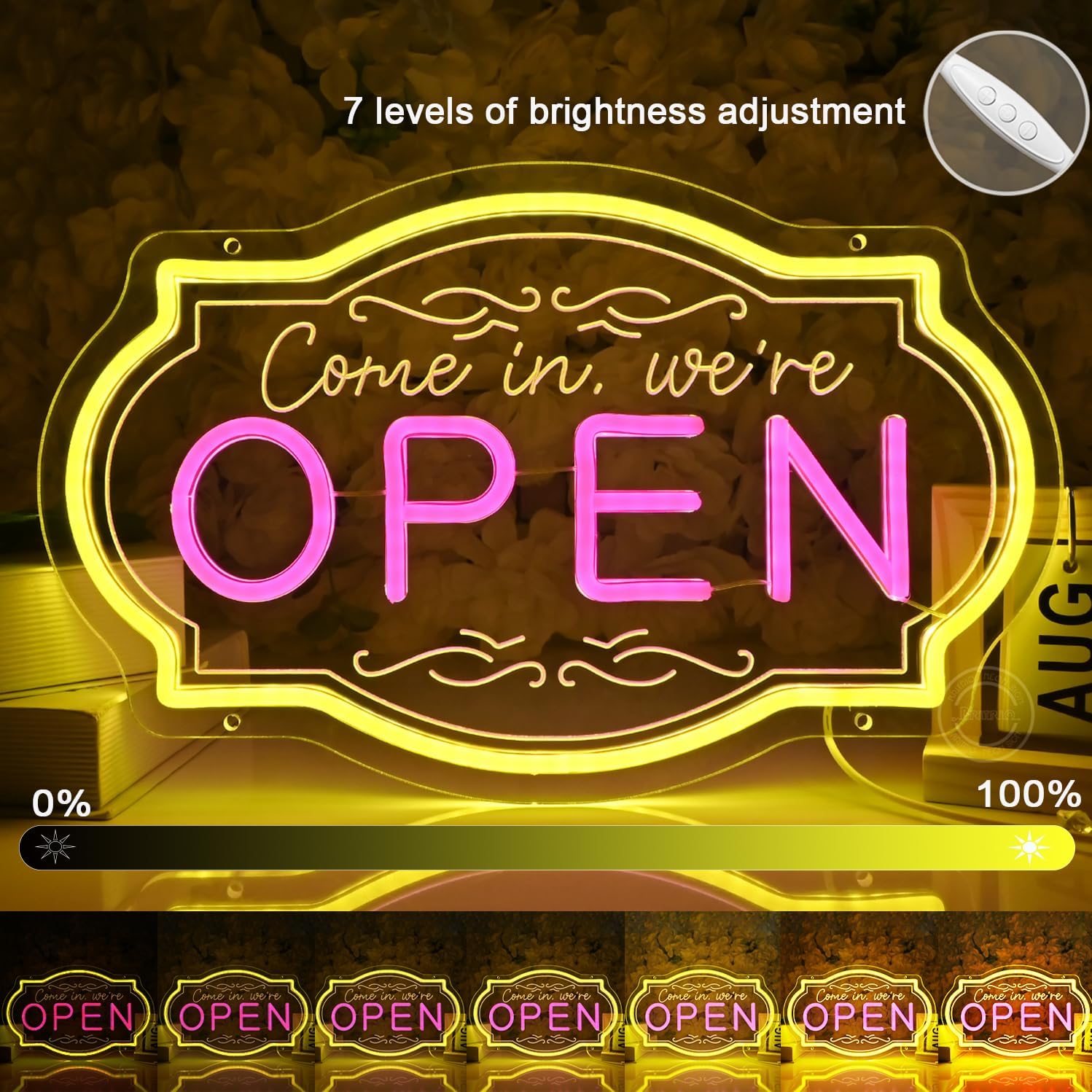 Britrio LED Open Sign for Shop Window Advertisement Display Open Neon Sign for Bar Pub Cafe Restaurant Clothing Store Beauty Salon Wall Storefront Decor 5V USB Powered with Dimmer Switch Yellow Pink