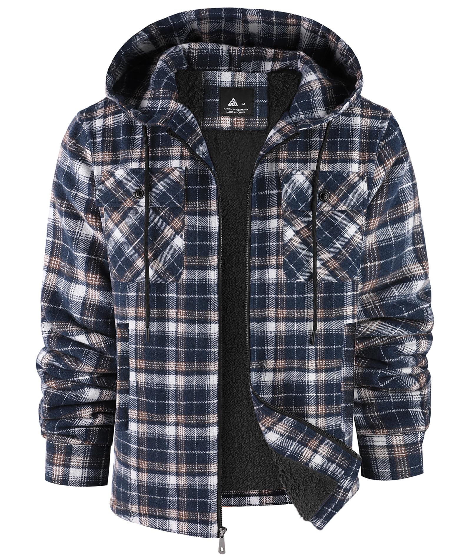 SCODI Mens Flannel Hooded Jacket Fleece Sherpa Lined Zip Up Plaid Hoodies