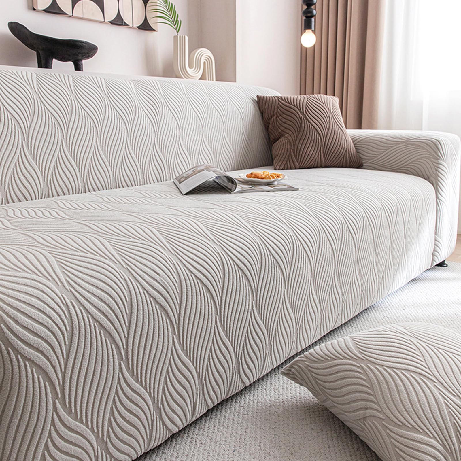 Stretch Sofa Slipcover - Full Coverage Couch Cover for Sofa with Anti-Slip Elastic Bottom, 1-Piece Furniture Protector for Kids and Pets, Soft Polyester Fabric (Light Gray,2 Seater 48-57inch)