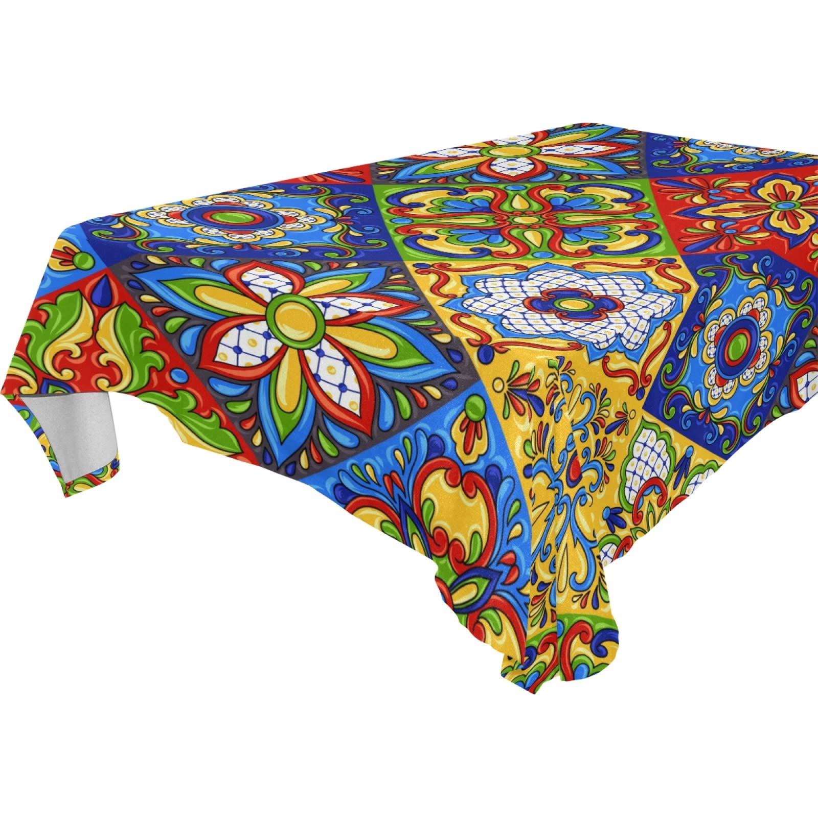 Qilmy Outdoor-Tischdecke Rund – 152,4 Cm, Wasserdicht, Mit Regenschirmloch, Mexikanische Talavera-Optik